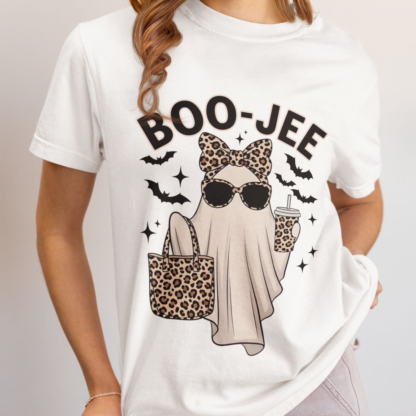 BOO-JEE Halloween T-Shirt – Funny Ghost Leopard Print Boojee Tee for Spooky Season