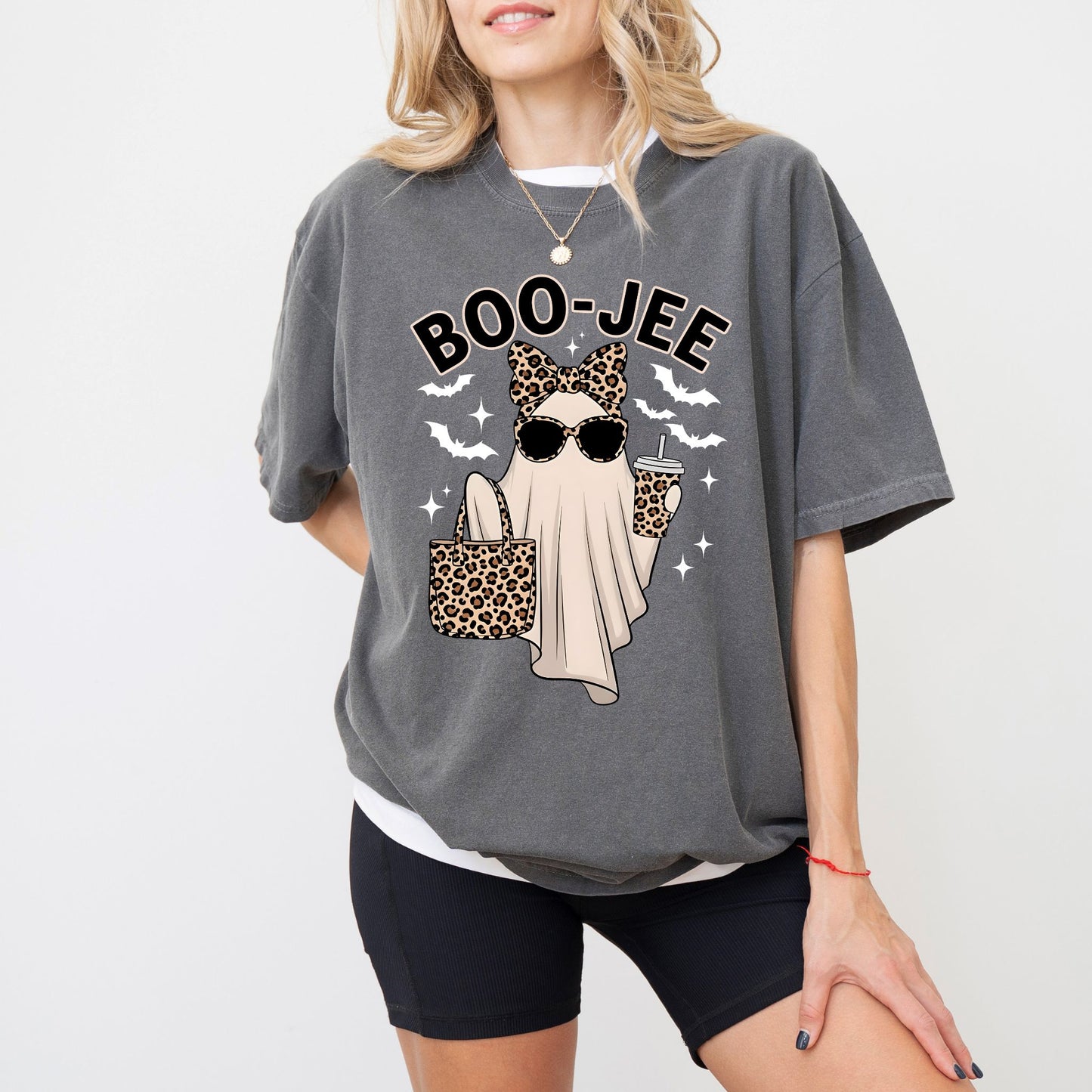 BOO-JEE Halloween T-Shirt – Funny Ghost Leopard Print Boojee Tee for Spooky Season