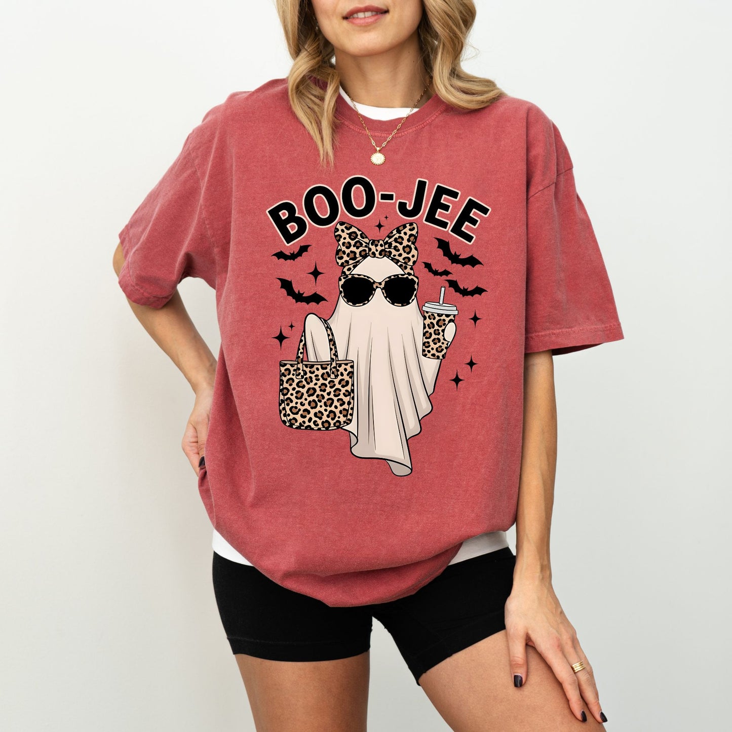 BOO-JEE Halloween T-Shirt – Funny Ghost Leopard Print Boojee Tee for Spooky Season