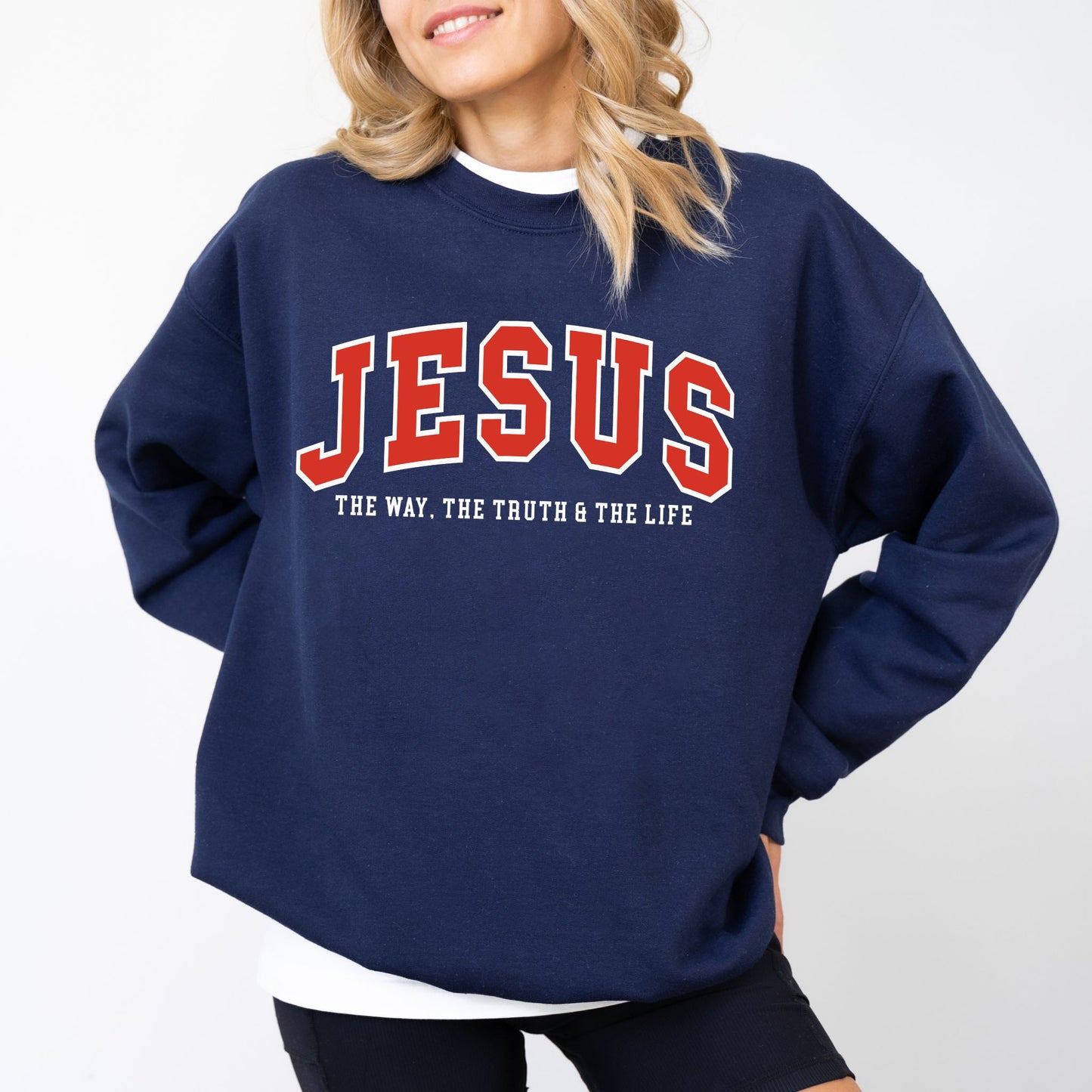 JESUS Varsity Sweatshirt – The Way, The Truth & The Life Christian Crewneck