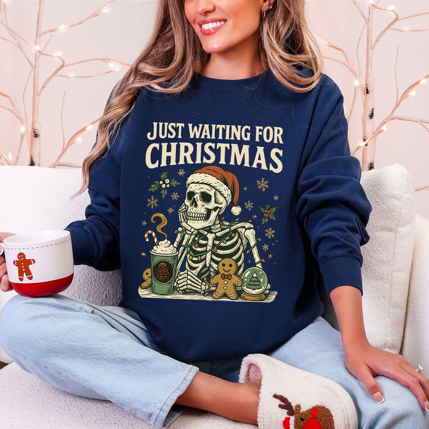 Just Waiting For Christmas Comfort Colors® Sweatshirt – Retro Skeleton Holiday Crewneck
