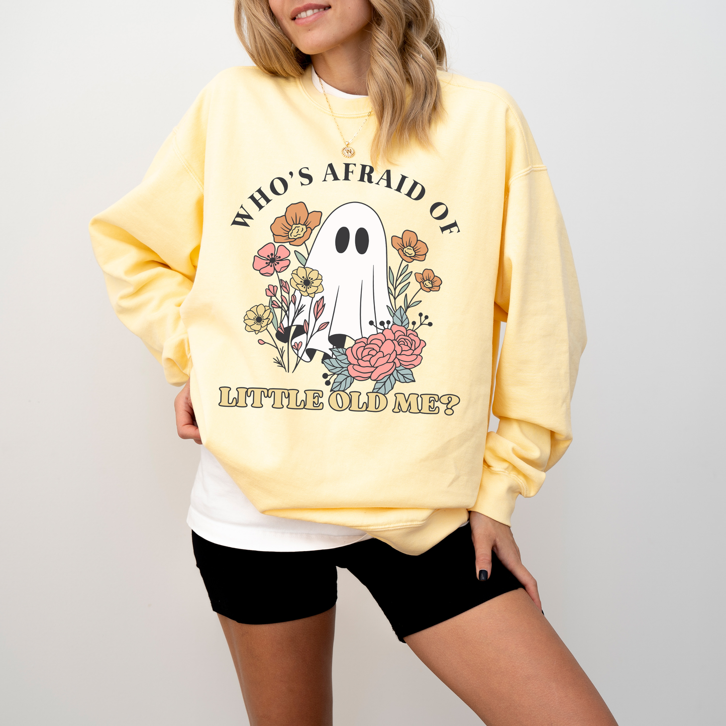 Who’s Afraid of Little Old Me Sweatshirt – Cute Ghost Halloween Crewneck