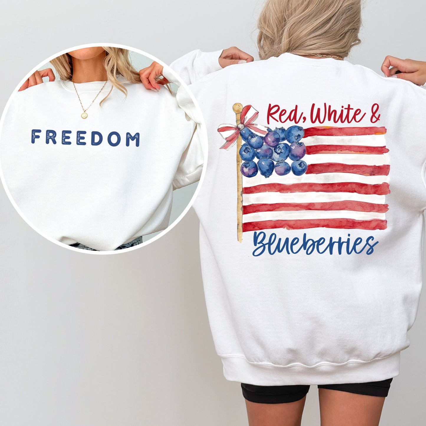 Red White and Blueberries Sweatshirt, Patriotic Freedom Crewneck, Gildan USA Flag Pullover