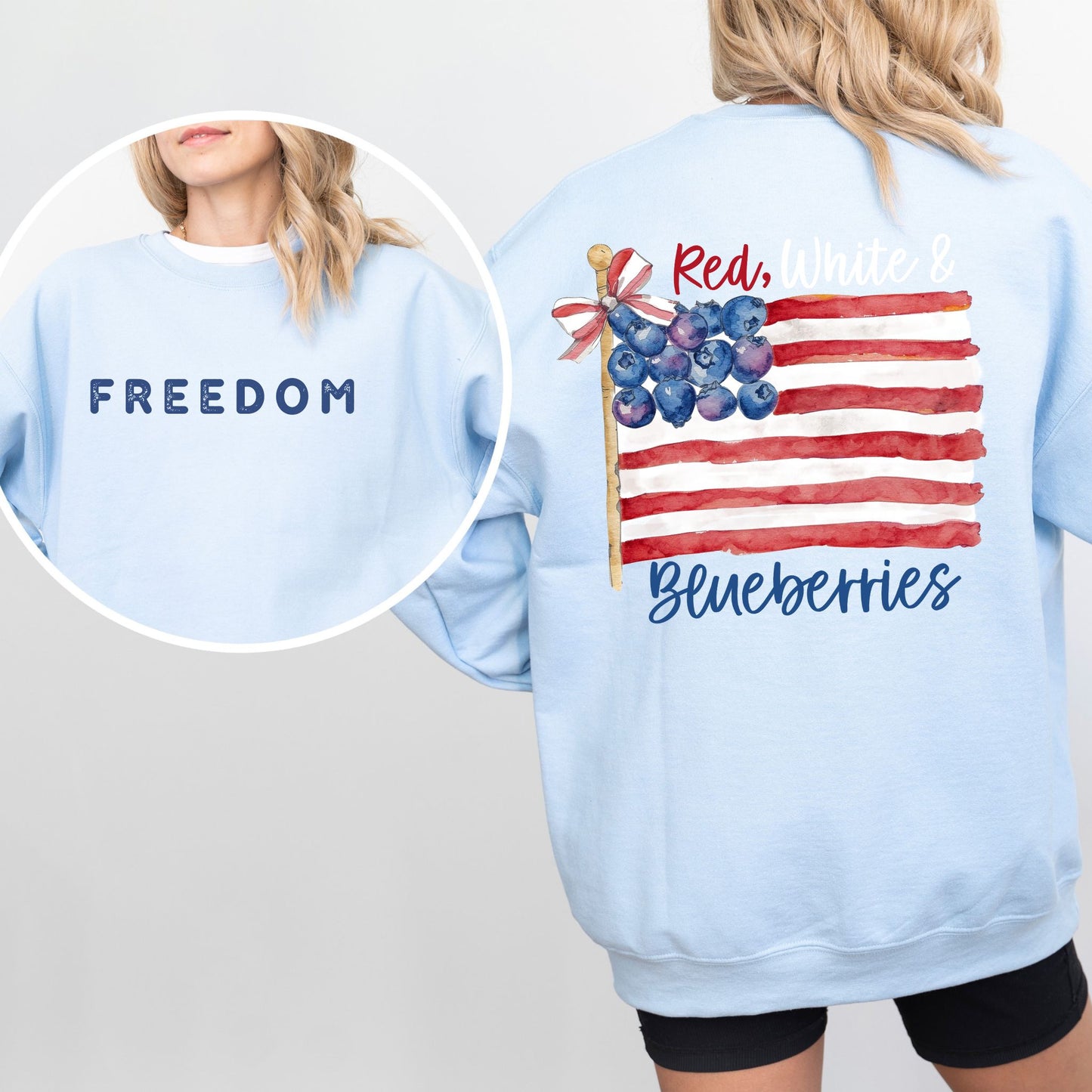 Red White and Blueberries Sweatshirt, Patriotic Freedom Crewneck, Gildan USA Flag Pullover