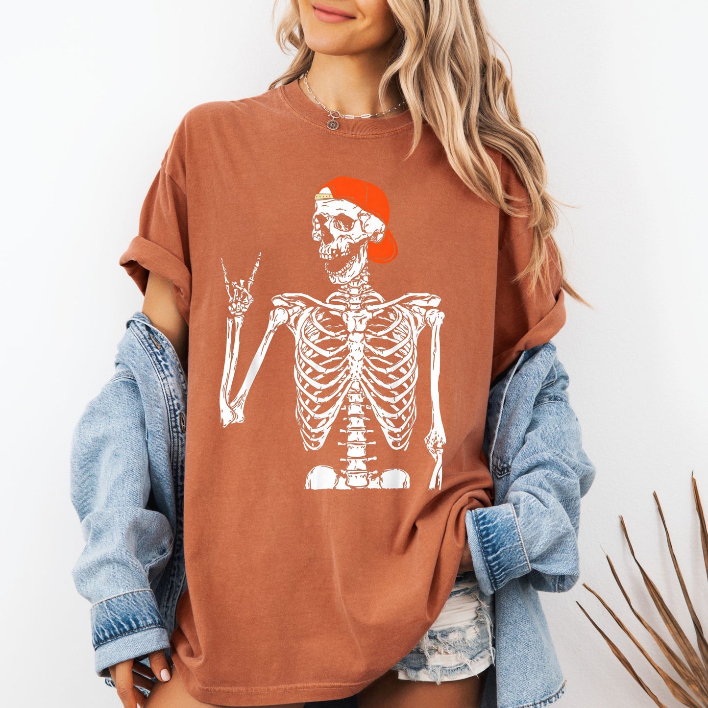 Rock ’n’ Roll Skeleton T-Shirt – Backward Cap Graphic on Comfort Colors® Tee