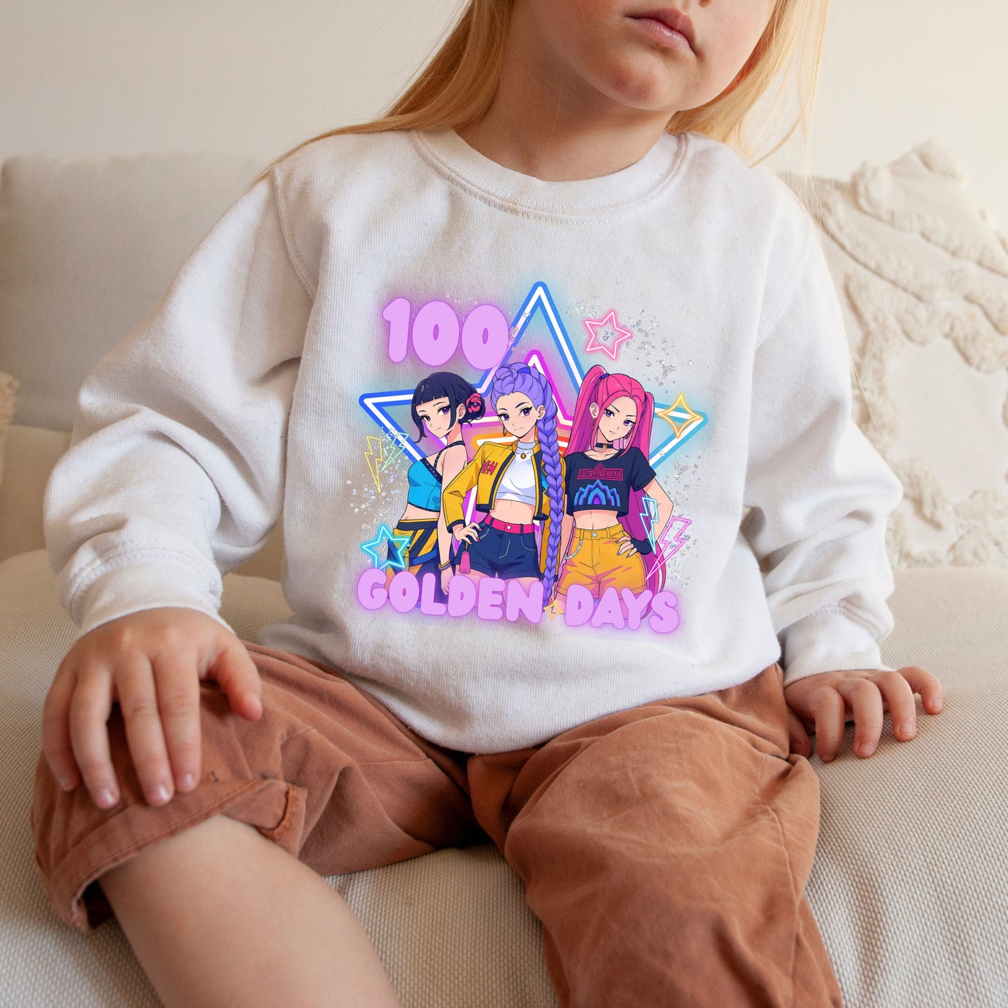 100 Golden Days K-Pop Sweatshirt, Kids 100 Days of School Outfit