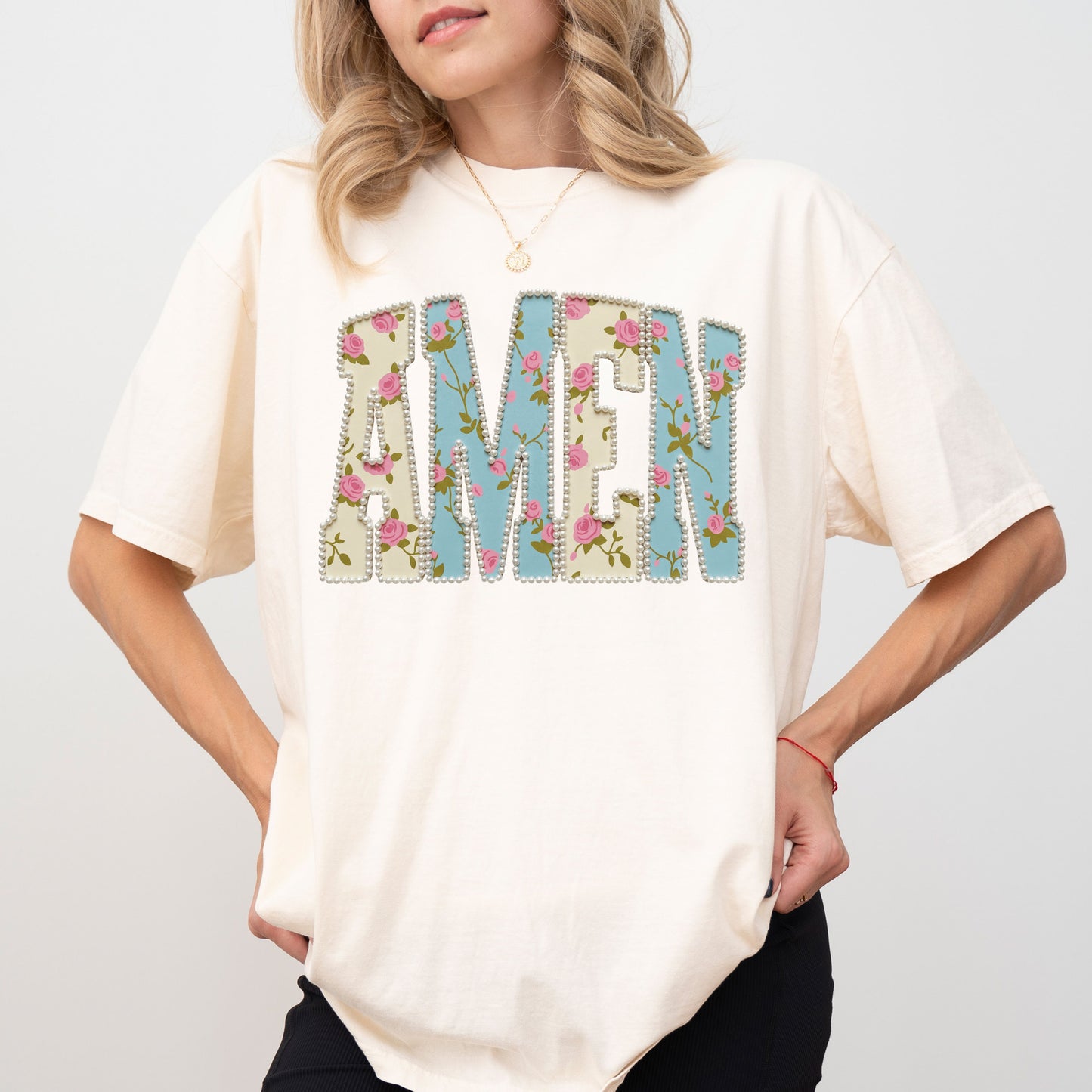 Amen Pearls T-Shirt, Floral Christian Easter Shirt