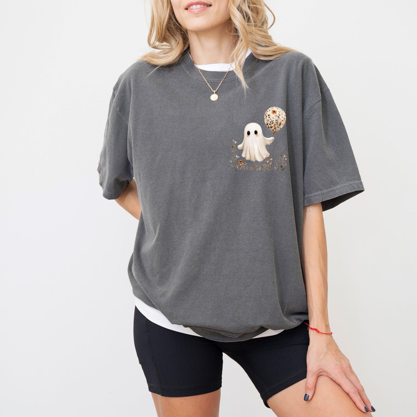Balloon Ghost T-Shirt – Minimal Spooky Cute Floral Balloon on Comfort Colors® Tee