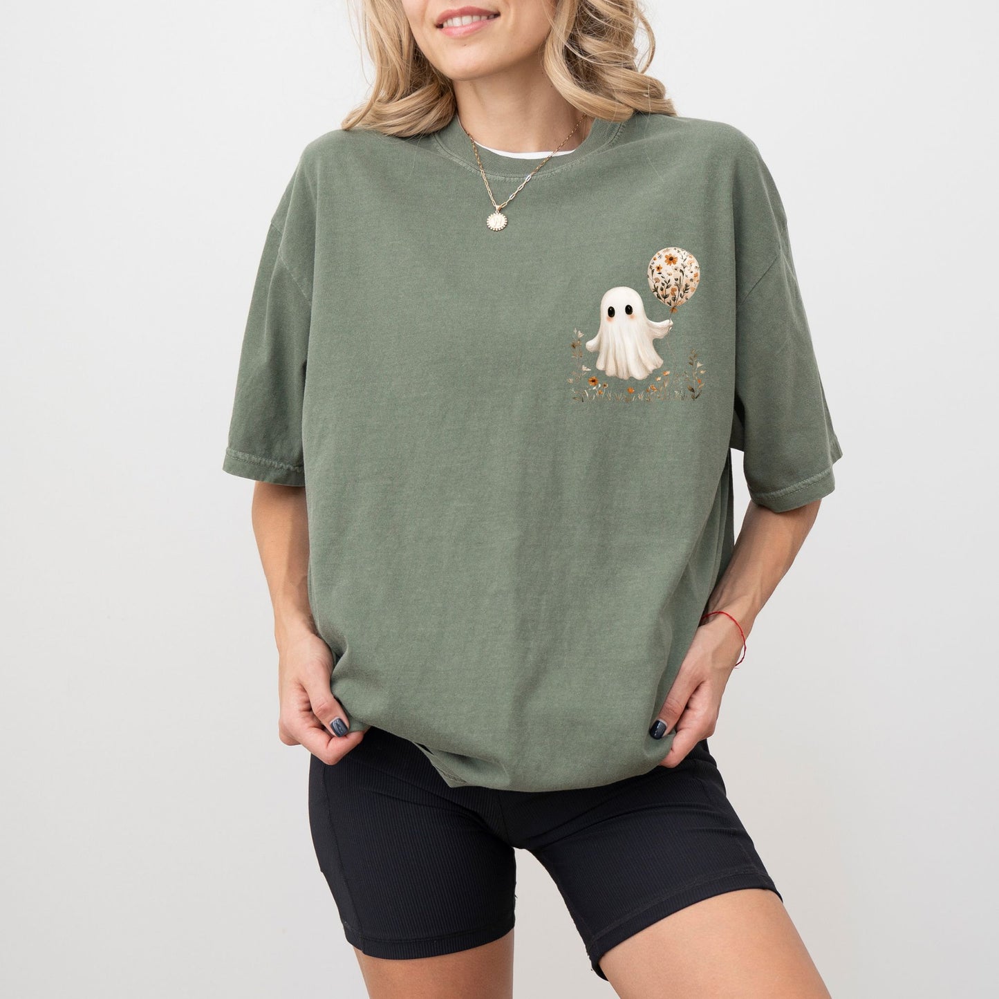 Balloon Ghost T-Shirt – Minimal Spooky Cute Floral Balloon on Comfort Colors® Tee