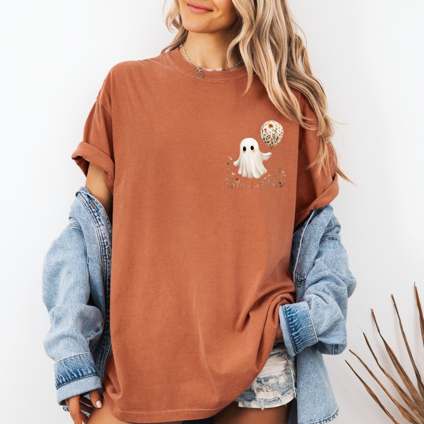Balloon Ghost T-Shirt – Minimal Spooky Cute Floral Balloon on Comfort Colors® Tee