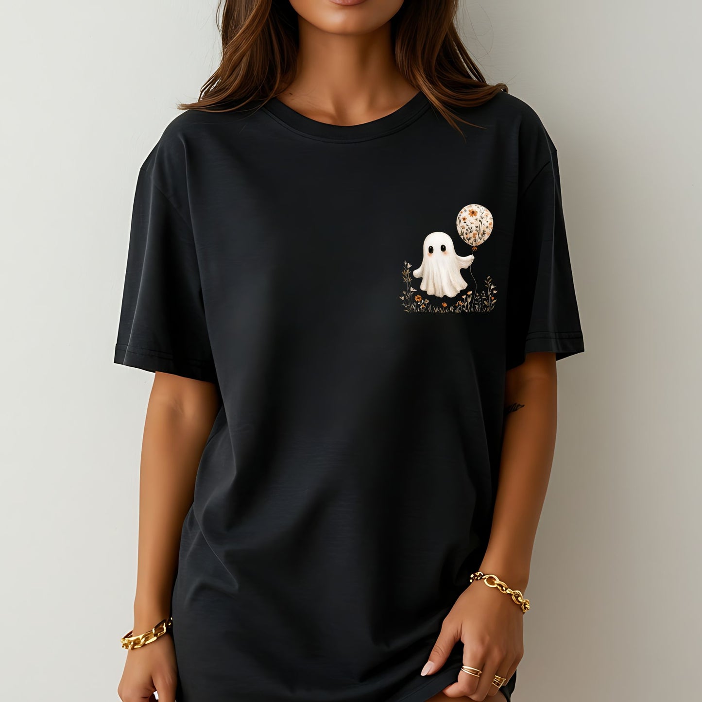 Balloon Ghost T-Shirt – Minimal Spooky Cute Floral Balloon on Comfort Colors® Tee