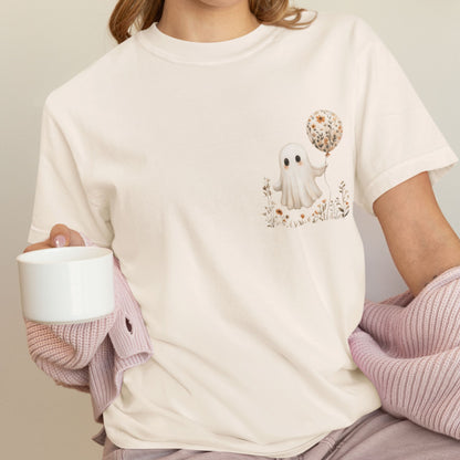 Balloon Ghost T-Shirt – Minimal Spooky Cute Floral Balloon on Comfort Colors® Tee