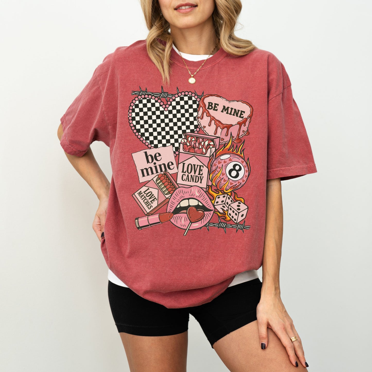 "Be Mine" Edgy Retro Valentine's T-Shirt, Checkered Heart & 8-Ball Graphic Tee, Love Candy Apparel
