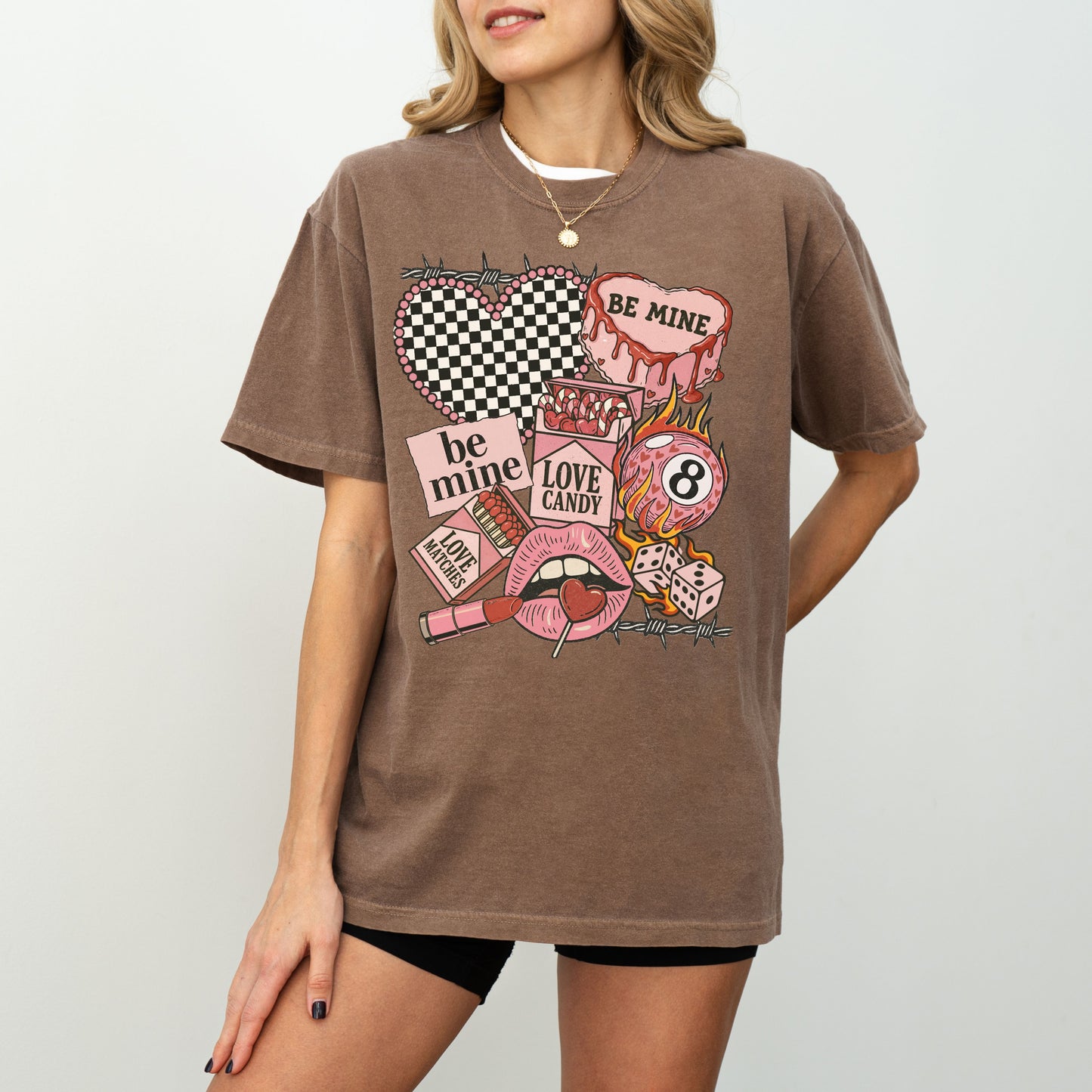 "Be Mine" Edgy Retro Valentine's T-Shirt, Checkered Heart & 8-Ball Graphic Tee, Love Candy Apparel