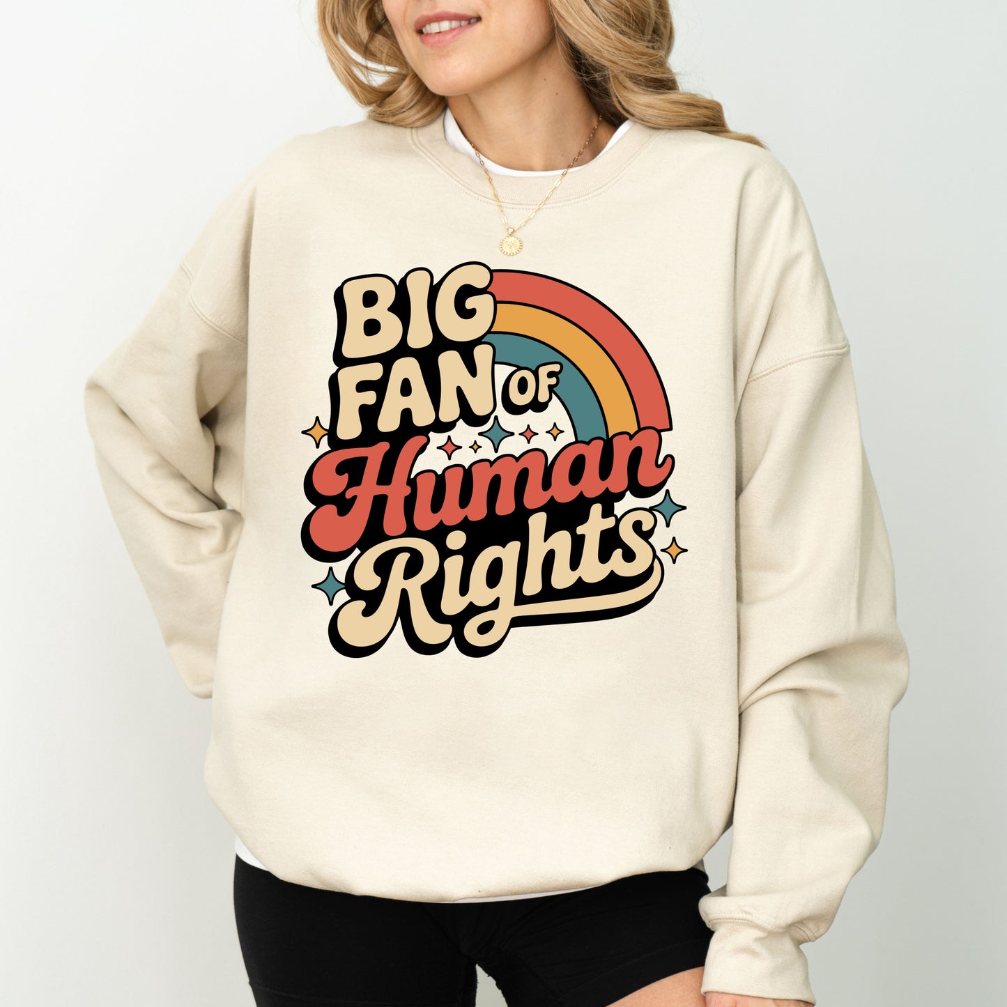 Big Fan Of Human Rights Sweatshirt, Retro Statement Graphic Crewneck, Equality And Human Rights Pullover