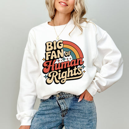 Big Fan Of Human Rights Sweatshirt, Retro Statement Graphic Crewneck, Equality And Human Rights Pullover