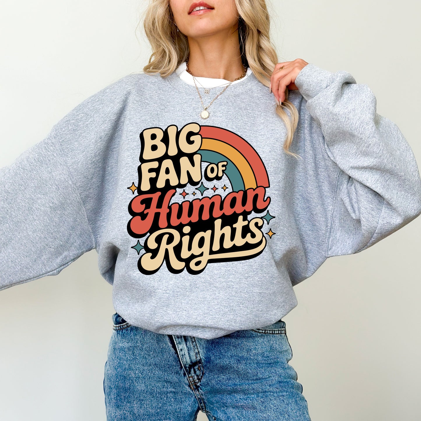 Big Fan Of Human Rights Sweatshirt, Retro Statement Graphic Crewneck, Equality And Human Rights Pullover