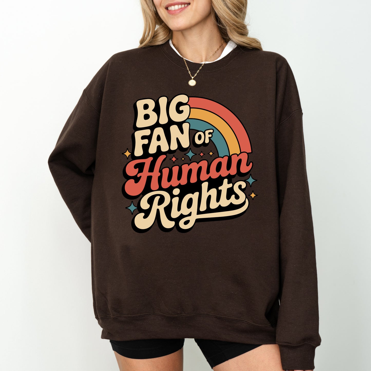 Big Fan Of Human Rights Sweatshirt, Retro Statement Graphic Crewneck, Equality And Human Rights Pullover