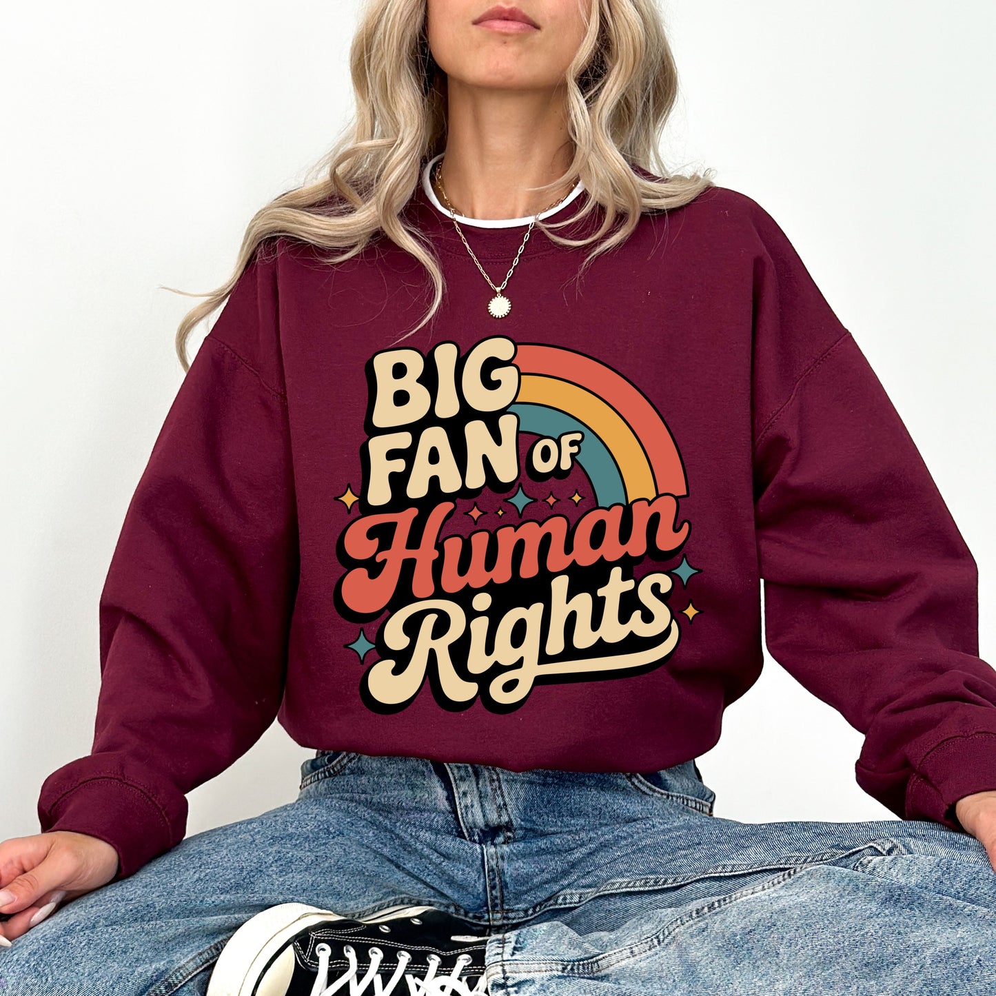 Big Fan Of Human Rights Sweatshirt, Retro Statement Graphic Crewneck, Equality And Human Rights Pullover