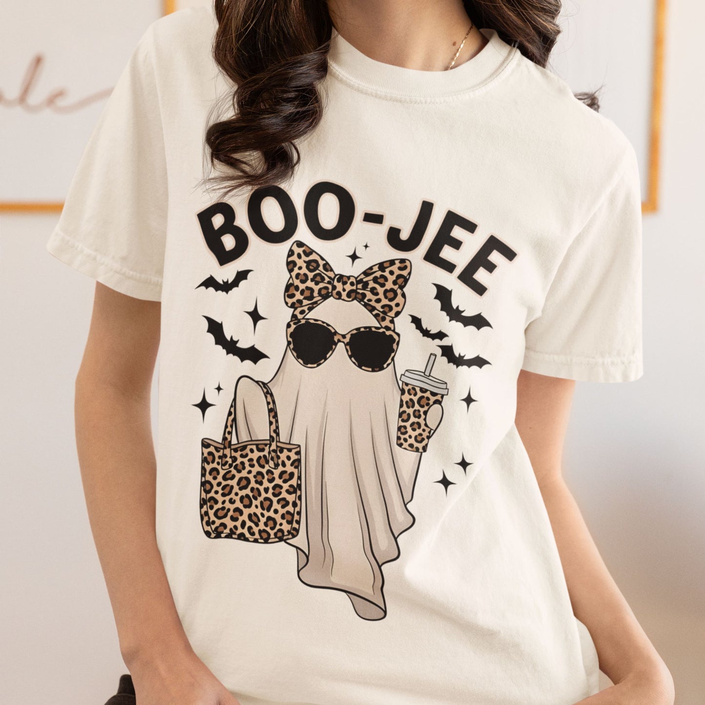 BOO-JEE Halloween T-Shirt – Funny Ghost Leopard Print Boojee Tee for Spooky Season