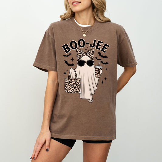 BOO-JEE Halloween T-Shirt – Funny Ghost Leopard Print Boojee Tee for Spooky Season