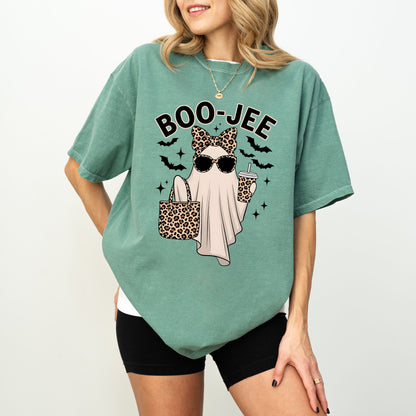 BOO-JEE Halloween T-Shirt – Funny Ghost Leopard Print Boojee Tee for Spooky Season