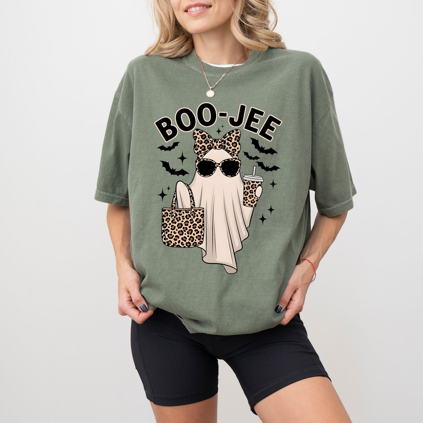 BOO-JEE Halloween T-Shirt – Funny Ghost Leopard Print Boojee Tee for Spooky Season