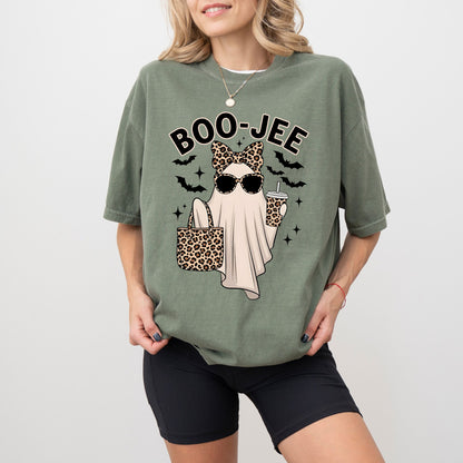 BOO-JEE Halloween T-Shirt – Funny Ghost Leopard Print Boojee Tee for Spooky Season
