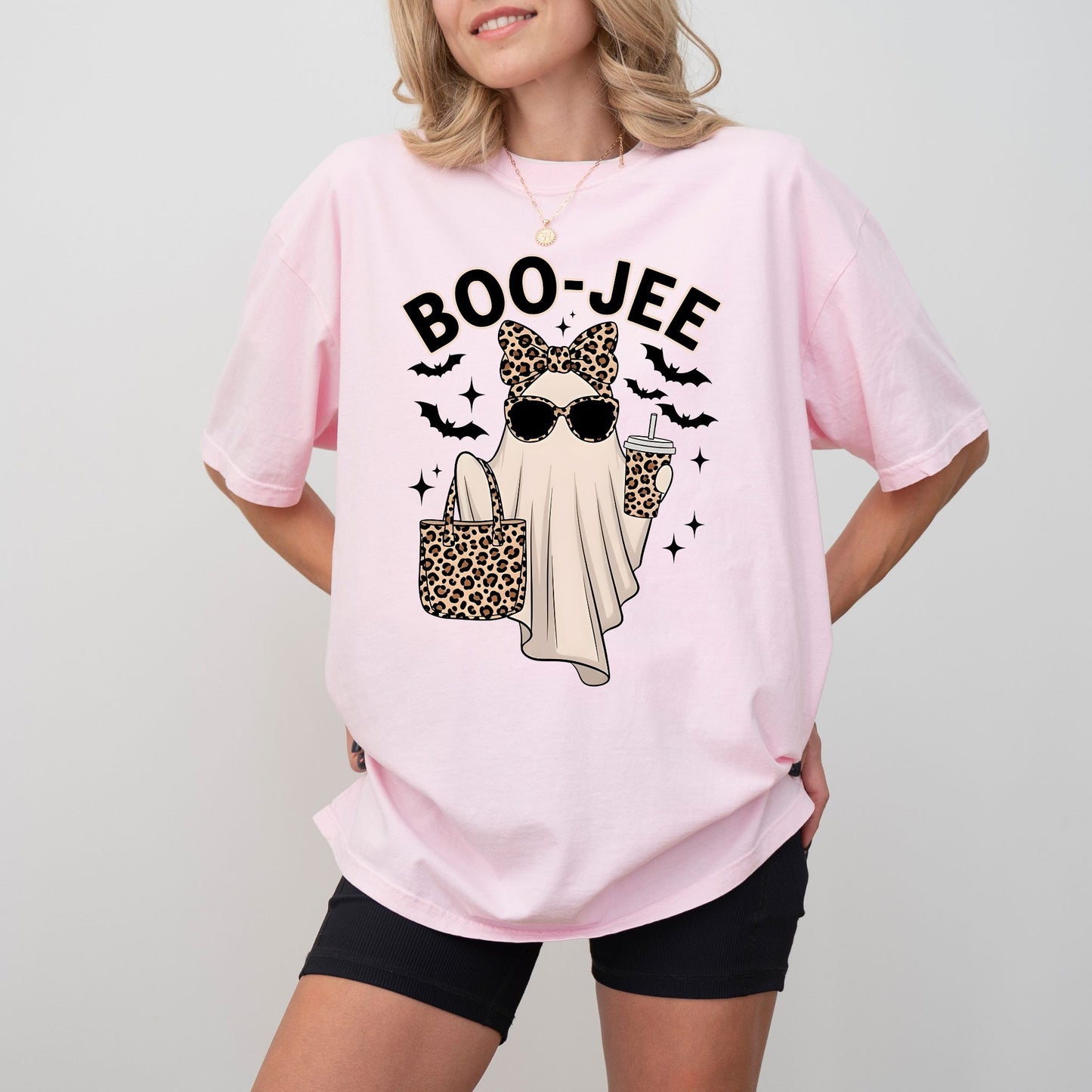 BOO-JEE Halloween T-Shirt – Funny Ghost Leopard Print Boojee Tee for Spooky Season
