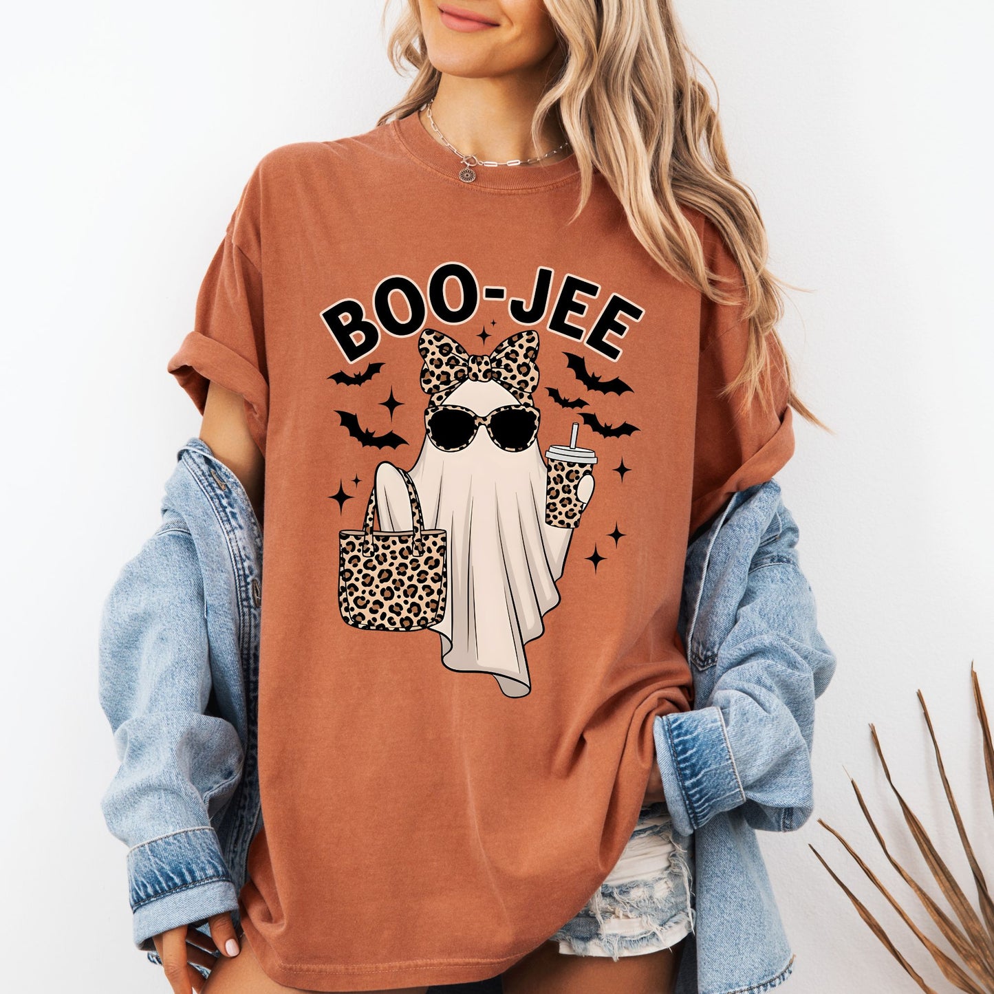 BOO-JEE Halloween T-Shirt – Funny Ghost Leopard Print Boojee Tee for Spooky Season