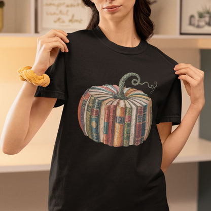 Book Pumpkin T-Shirt, Cozy Fall Aesthetic Tee, Comfort Colors® Shirt for Book Lovers