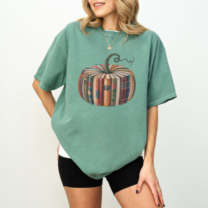 Book Pumpkin T-Shirt, Cozy Fall Aesthetic Tee, Comfort Colors® Shirt for Book Lovers
