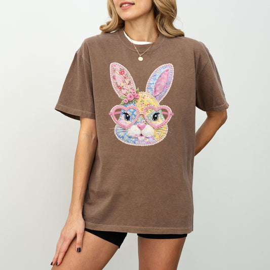 Patchwork Bunny Easter T-Shirt, Floral Bunny Spring Tee