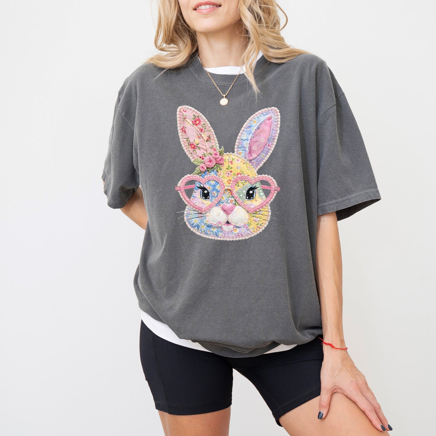 Patchwork Bunny Easter T-Shirt, Floral Bunny Spring Tee