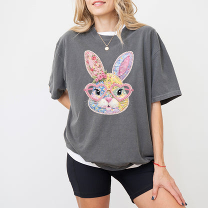 Patchwork Bunny Easter T-Shirt, Floral Bunny Spring Tee