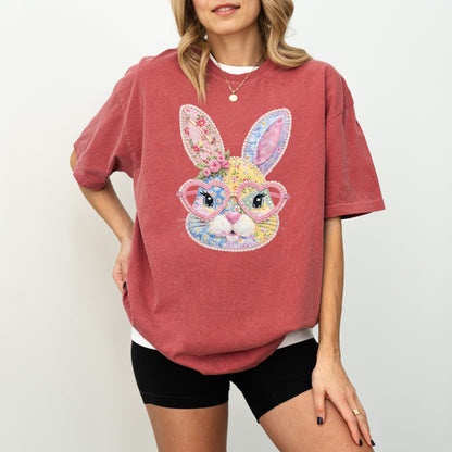 Patchwork Bunny Easter T-Shirt, Floral Bunny Spring Tee