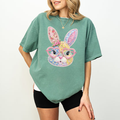 Patchwork Bunny Easter T-Shirt, Floral Bunny Spring Tee