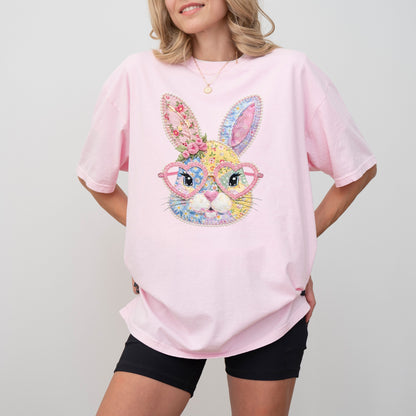 Patchwork Bunny Easter T-Shirt, Floral Bunny Spring Tee