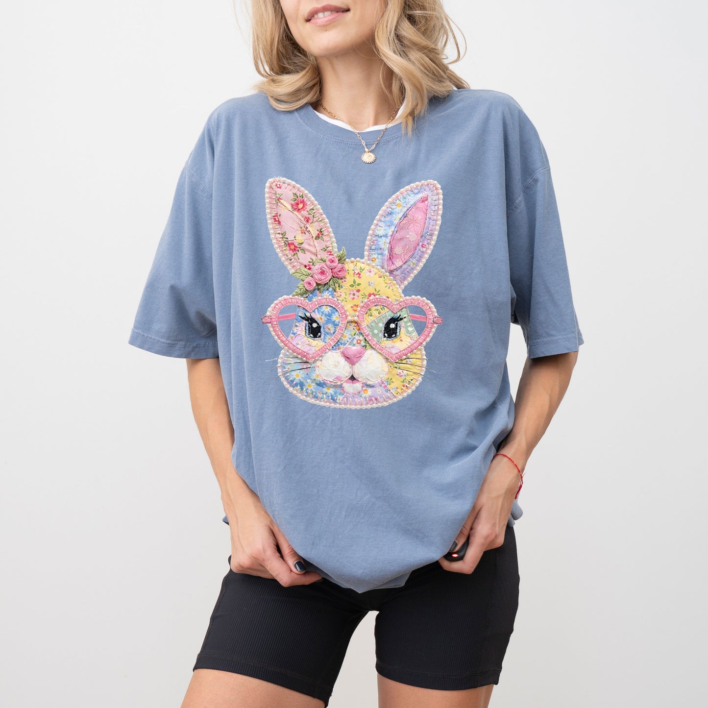 Patchwork Bunny Easter T-Shirt, Floral Bunny Spring Tee