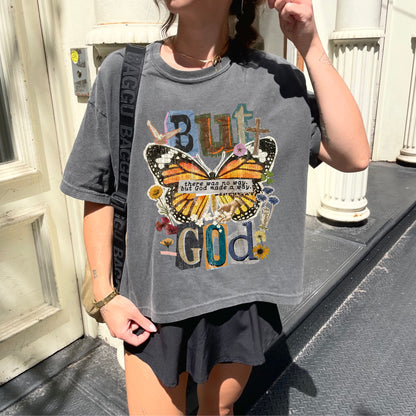 But God Butterfly Graphic Crop Top – Faith Based Inspirational Tee