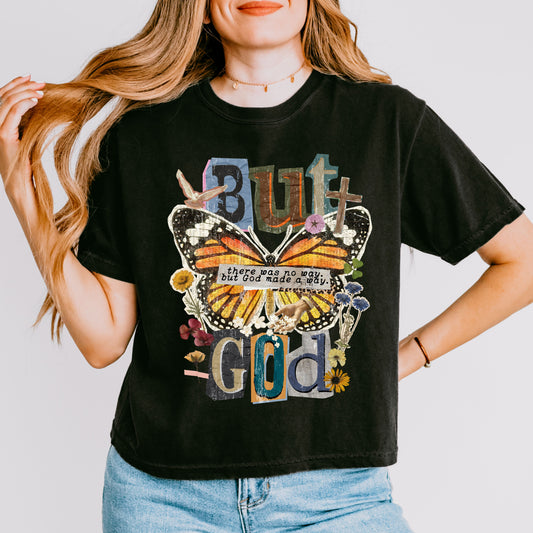 But God Butterfly Graphic Crop Top – Faith Based Inspirational Tee