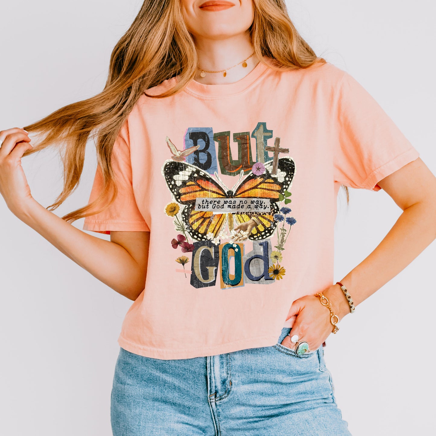 But God Butterfly Graphic Crop Top – Faith Based Inspirational Tee
