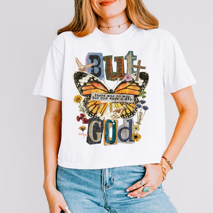 But God Butterfly Graphic Crop Top – Faith Based Inspirational Tee