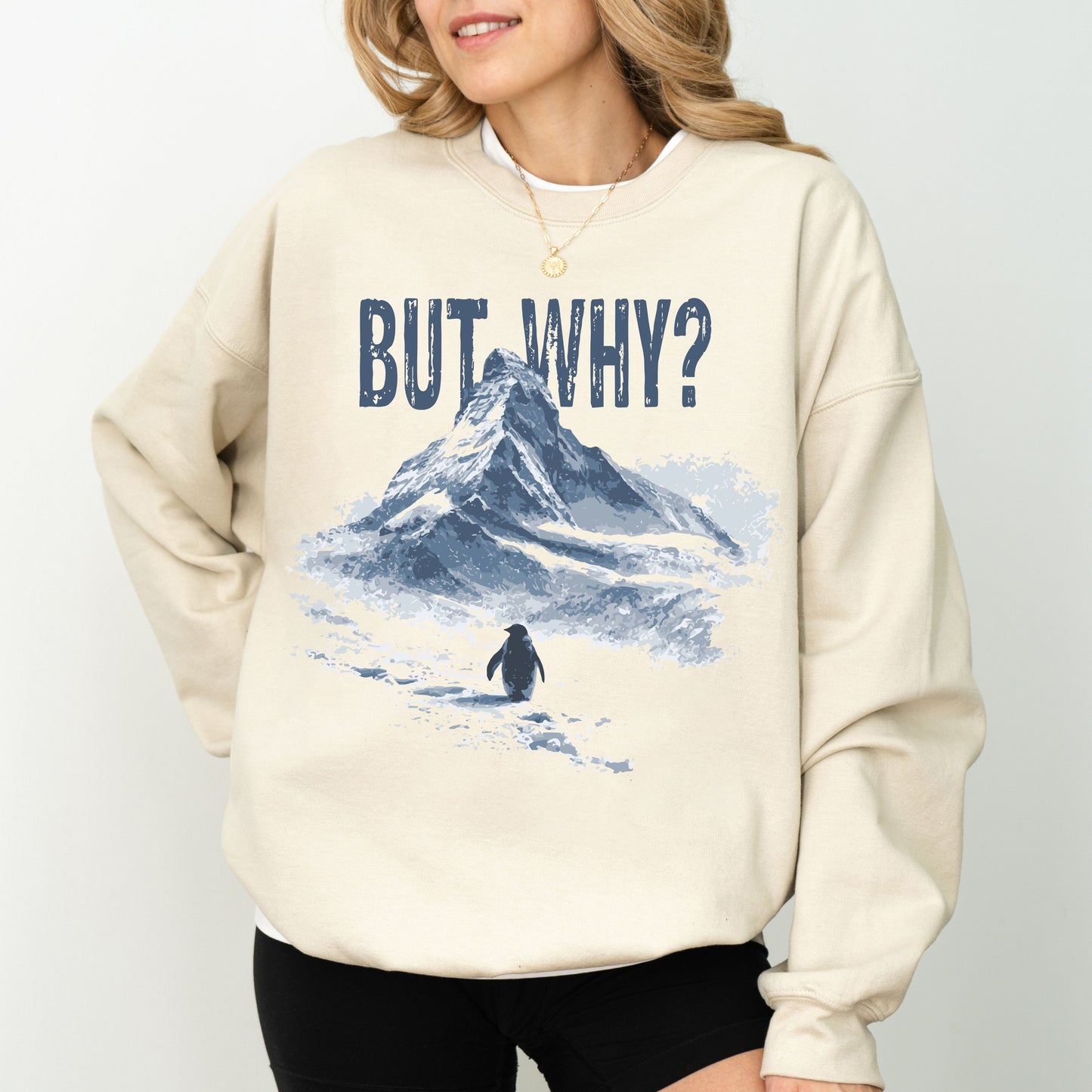 But Why? Penguin Sweatshirt, Nihilist Penguin Graphic Crewneck