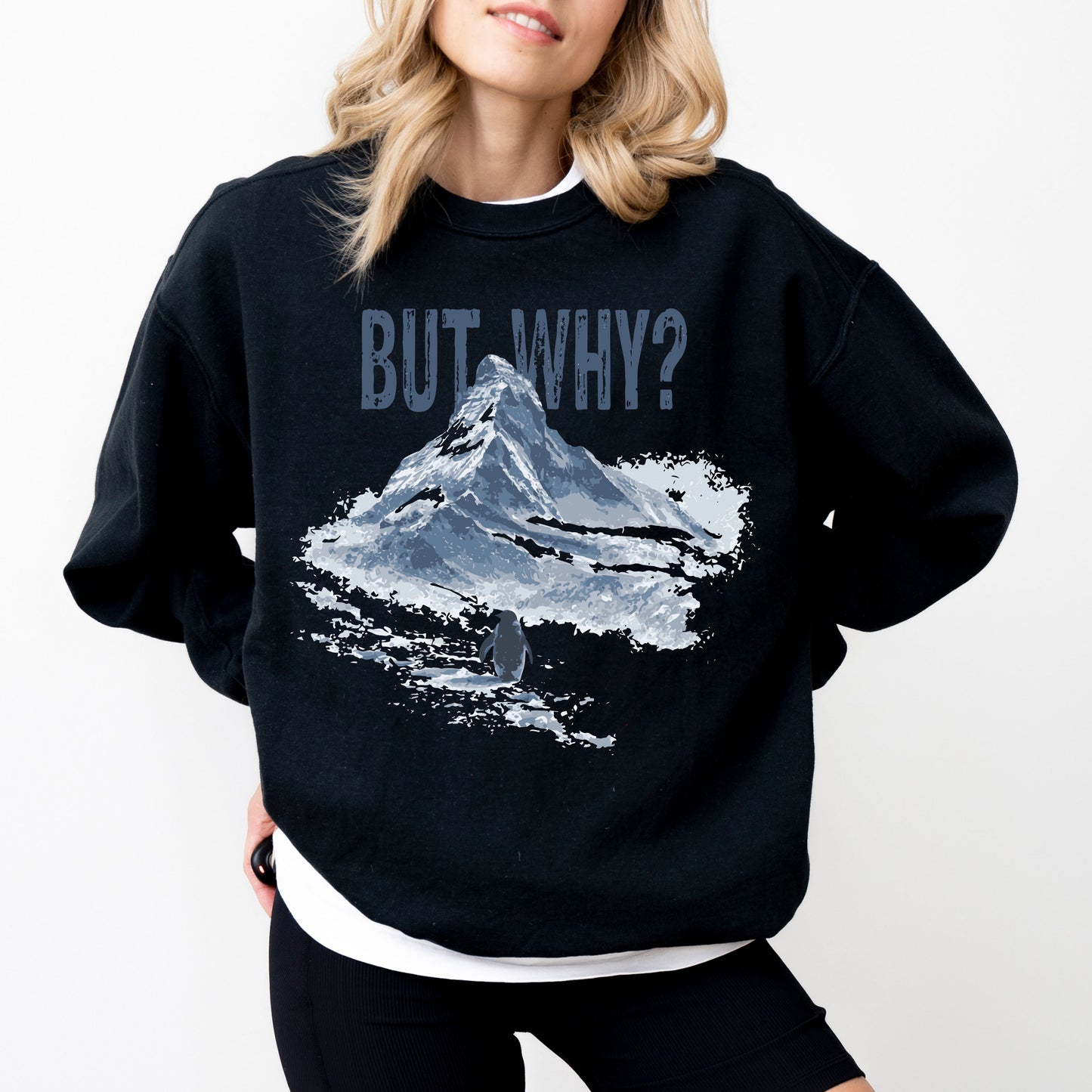 But Why? Penguin Sweatshirt, Nihilist Penguin Graphic Crewneck