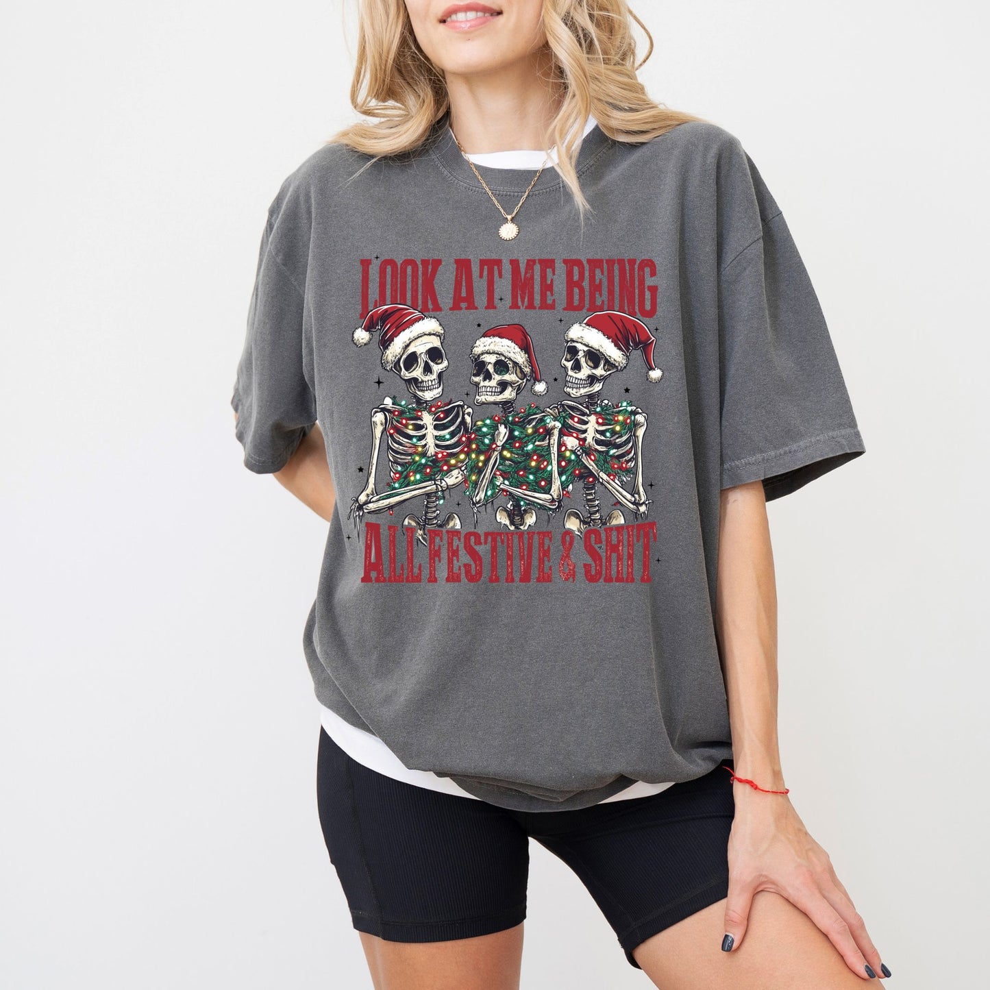 Funny Christmas Skeleton T-Shirt – Look At Me Being All Festive Graphic Tee | Comfort Colors® Holiday Shirt