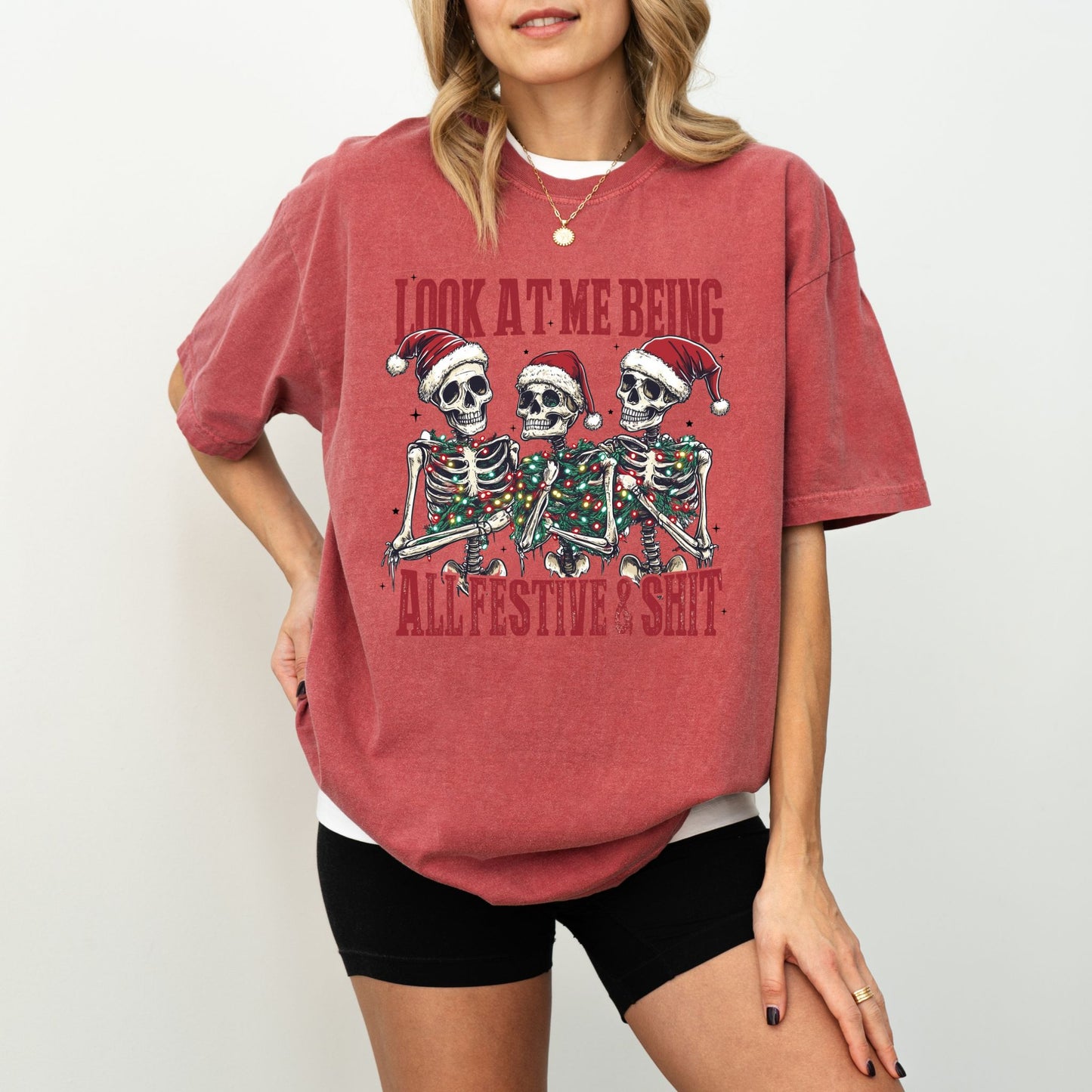 Funny Christmas Skeleton T-Shirt – Look At Me Being All Festive Graphic Tee | Comfort Colors® Holiday Shirt