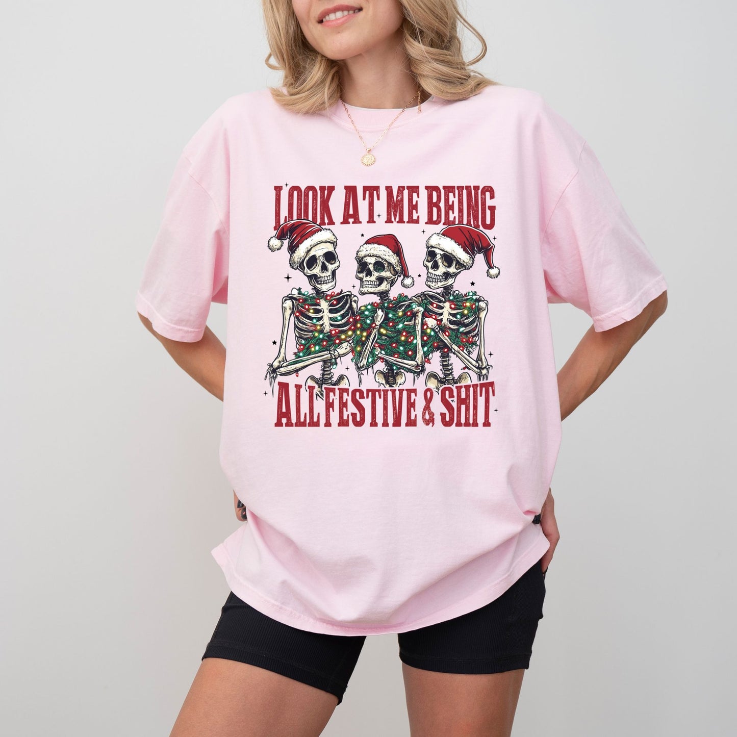 Funny Christmas Skeleton T-Shirt – Look At Me Being All Festive Graphic Tee | Comfort Colors® Holiday Shirt