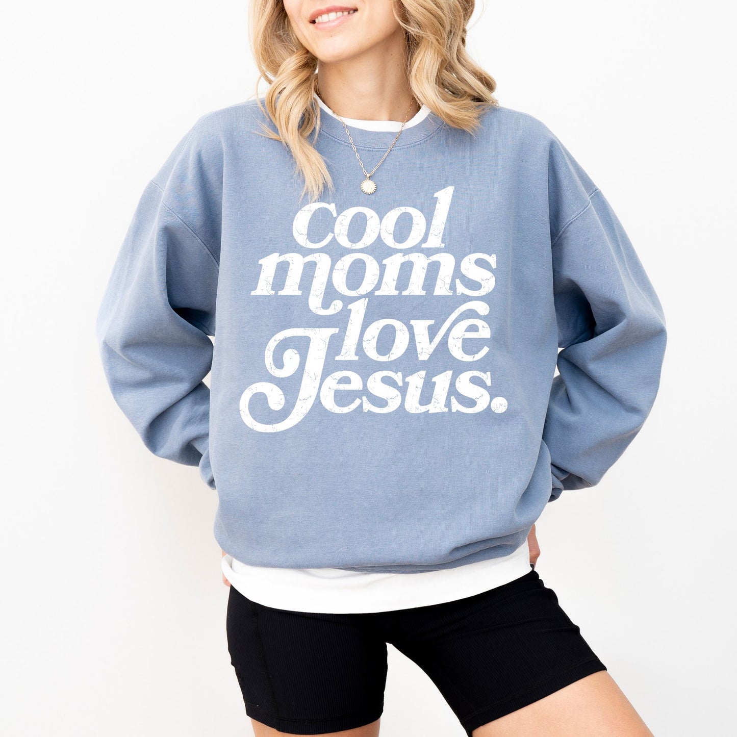 Cool Moms Love Jesus Sweatshirt — Christian Mom Crewneck, Faith Graphic Pullover