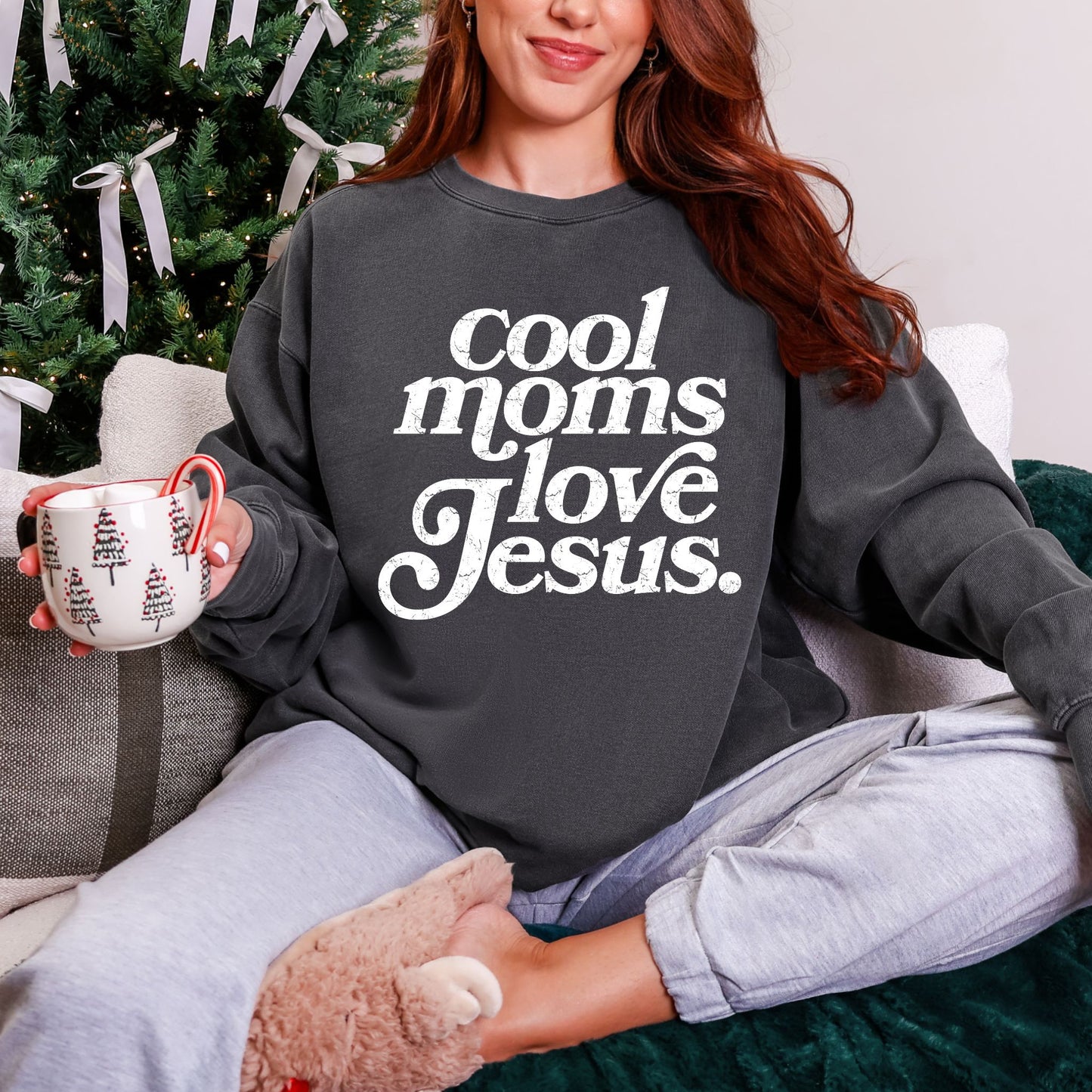 Cool Moms Love Jesus Sweatshirt — Christian Mom Crewneck, Faith Graphic Pullover